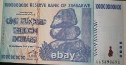 Zimbabwé 100 Trillions De Dollars 2008 Aa P-91 Billet Nouvelle Monnaie De Zim Unc Avec Coa