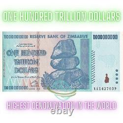 Zimbabwe 100 Trillions De Dollars 2008 Aa P-91 Billet Unc Rare Z$100t Devise Zim