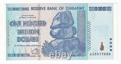 Zimbabwe 100 Trillions De Dollars Série 2008 Aa P-91 Devise Initiale Des Billets Unc