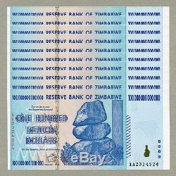 Zimbabwe 100 Trillions De Dollars X 10 Pièces Aa 2008 P91 Factures De Monnaie Unc Consécutives