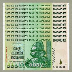Zimbabwe 1 Milliard De Dollars X 10 Pcs Aa 2008 P83 Factures Monétaires Consécutives De L’unc