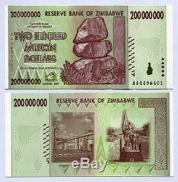 Zimbabwe 200 Millions De Dollars X 100pcs Aa2008 P81 Bundle Monnaie Unc Consécutive
