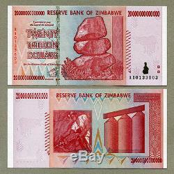 Zimbabwe 20 Billions De Dollars X 10 Pièces Aa 2008 P89 Factures De Change Unc Consécutives