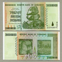 Zimbabwe 20 Milliards De Dollars X 10 Pcs Aa 2008 P86 Factures Monétaires Consécutives De L’unc