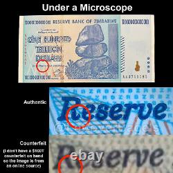 Zimbabwe 20 et 100 Trillion Dollar Billet de Banque Argent UNC Monnaie Hyperinflation