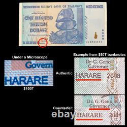 Zimbabwe 20 et 100 Trillion Dollar Billet de Banque Argent UNC Monnaie Hyperinflation