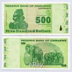 Zimbabwe 500 Dollars X 100pcs 2009 P98 Bundle Des Factures De Monnaie Unc Consécutives
