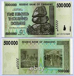 Zimbabwe 500 Mille Dollars X 50 Pcs 2008 P76 Billets De Change Consécutifs Unc