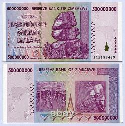 Zimbabwe 500 Millions De Dollars X 10 Billets Série Aa/ab 2008 P82 Unc Billets De Monnaie