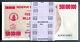 Zimbabwe 500 Millions De Dollars X 50 Pcs Ac 2008 P60 Liasses De 1/2 Unc Billets De Monnaie