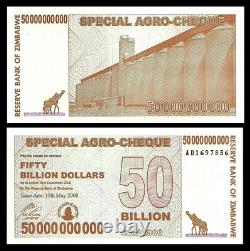 Zimbabwe 50 Milliards De Dollars De Chèque Spécial Agro 2008, P-63, Unc, X 10 Pcs