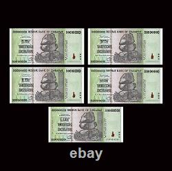 Zimbabwe 50 billions de dollars x 5 pcs 2008 P-90 AA Billet de banque de monnaie 100% non circulé avec COA