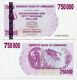 Zimbabwe 750 Mille Dollars X 25 Pcs 2007 P52 Consécutifs De Billets De Banque Unc