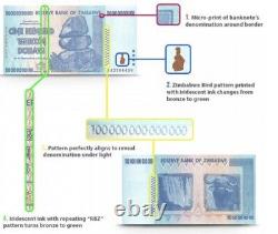 Zimbabwe $z 100 Trillions De Dollars Devise Devise Authentique Unc 2008 Aa P-91